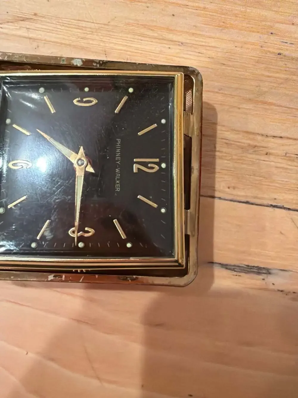 Vintage‎ Phinney-Walker Travel Alarm Clock with Red Leather Folding Case